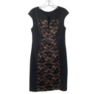Connected Apparel Womens Sheath Dress Sleeveless Lace Black/Tan Size 10 Zip